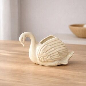 Vintage Porcelain Swan Figurine Small Vase 5.5 Inch